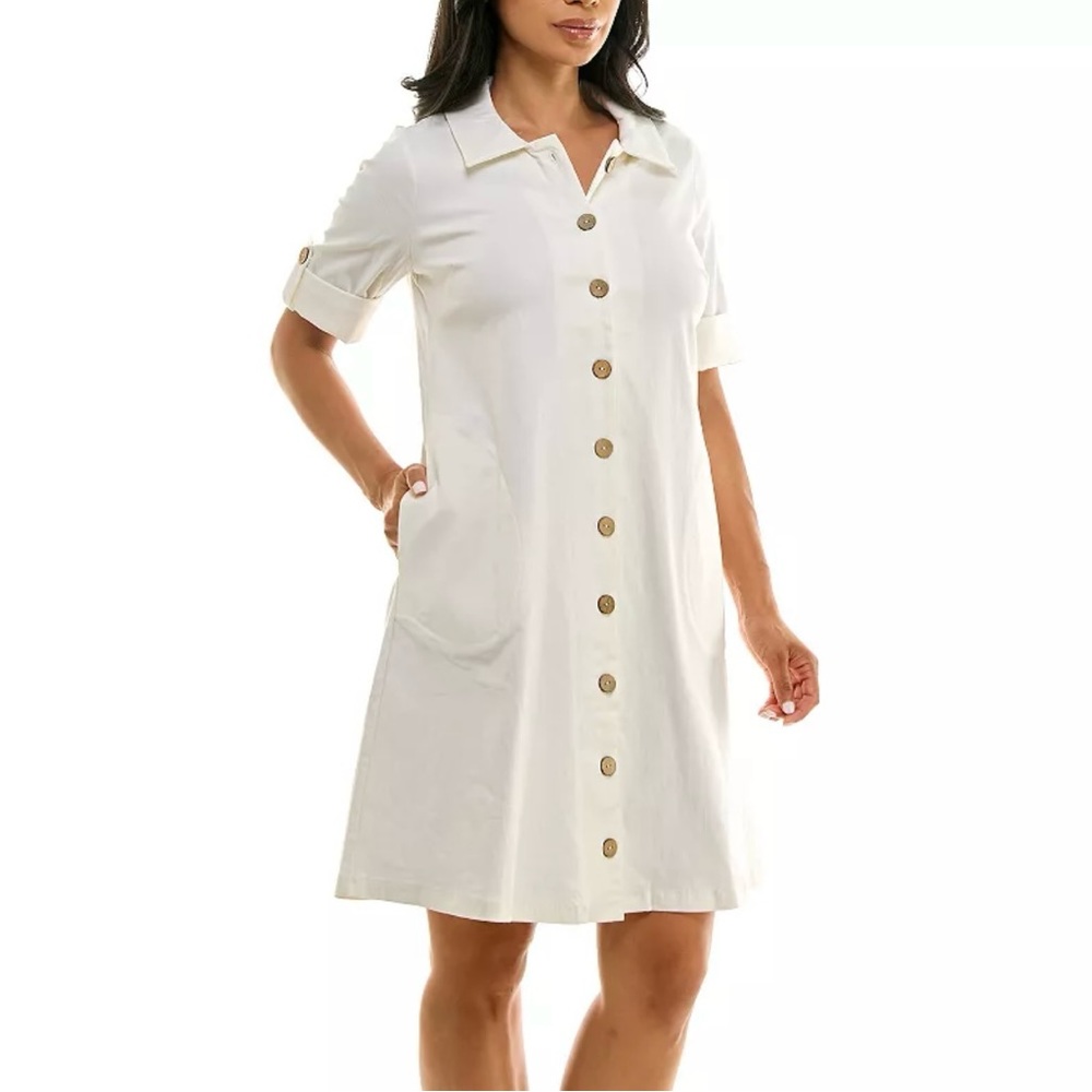 Nina Leonard Olive Button-Down Dress